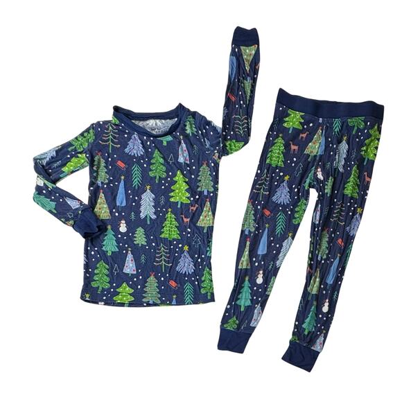 Little Sleepies Merry & Bright Blue Pajama Pant Set 2T Christmas Trees Bamboo - Picture 1 of 6